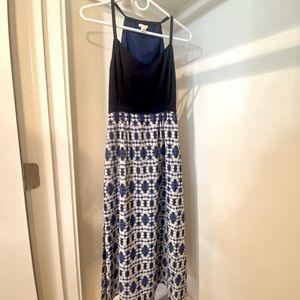 J. Crew Maxi Dress navy blue print sz 00 petite